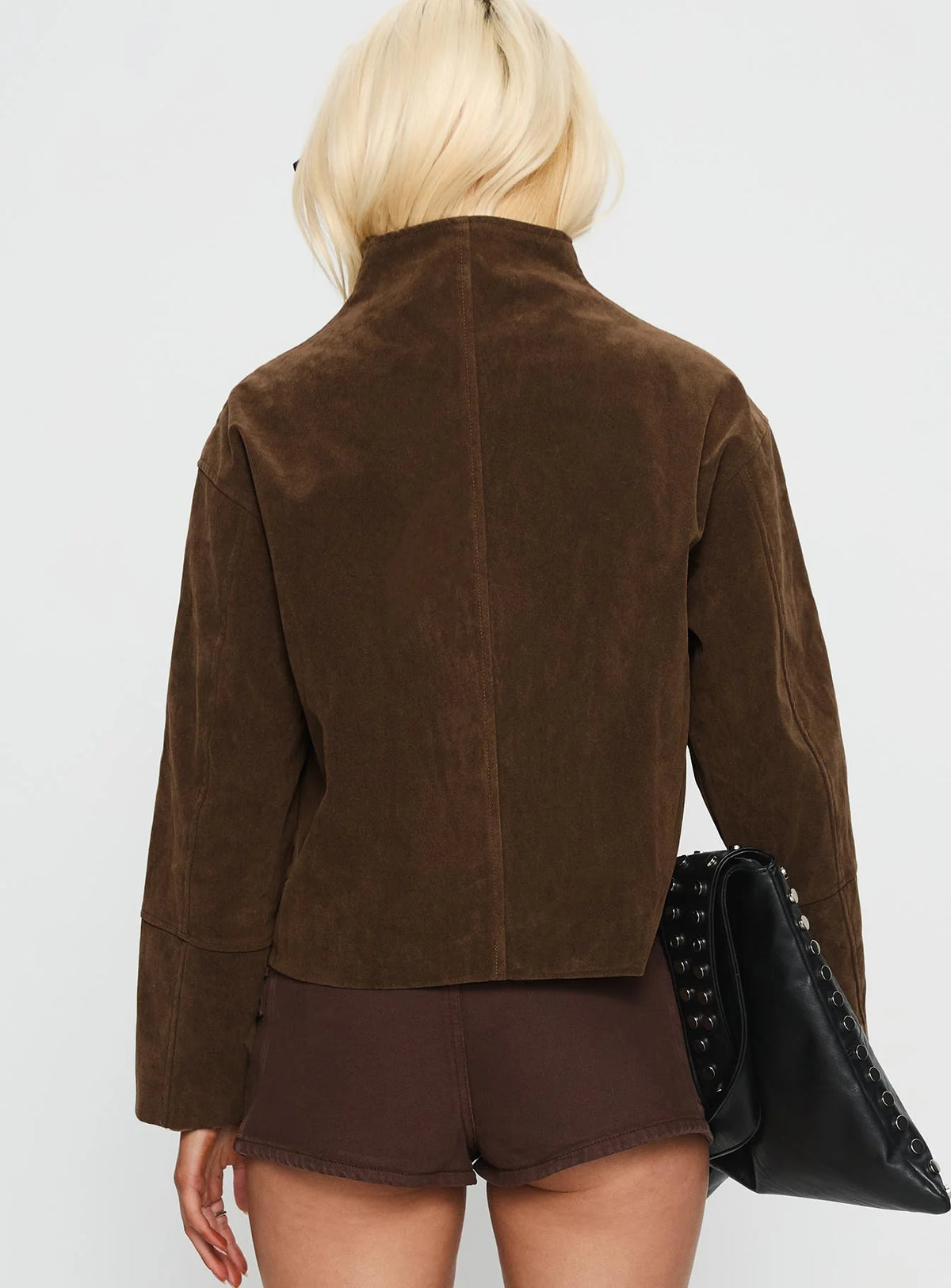 Chaqueta de Ante Sintético con Cremallera – Marrón