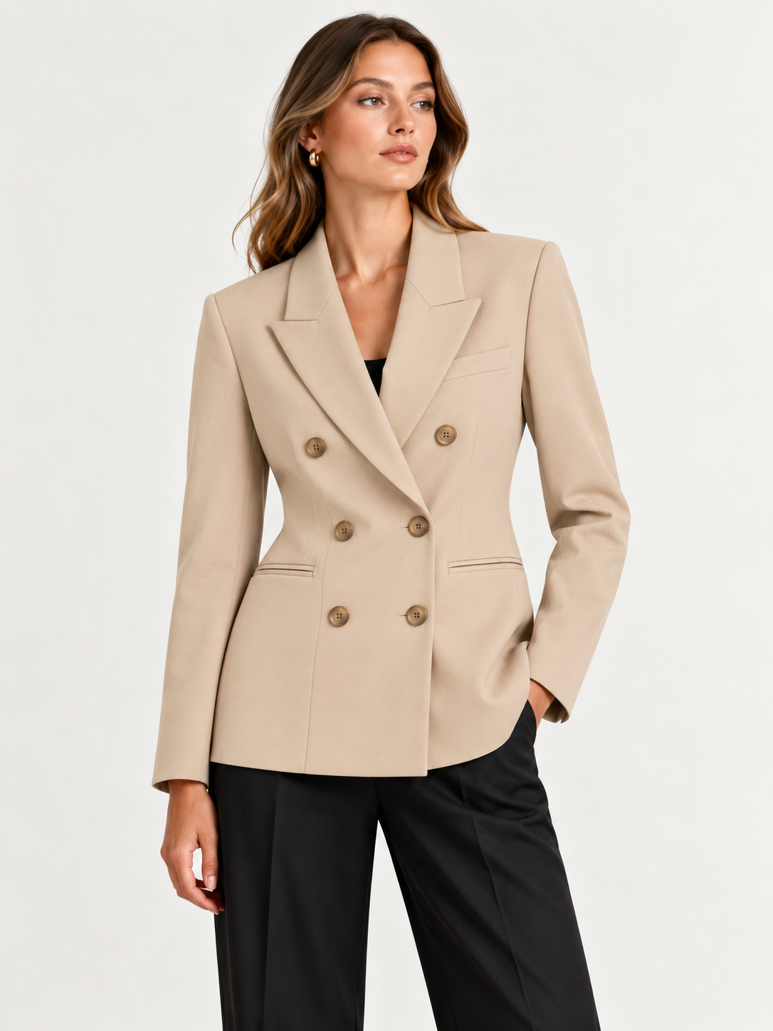 AMERICANA ENTALLADA DE CUELLO SOLAPA  BEIGE MUY CLARO