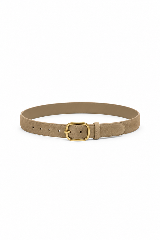CINTURÓN CON HEBILLA OVAL DE ANTE SINTÉTICO - BEIGE