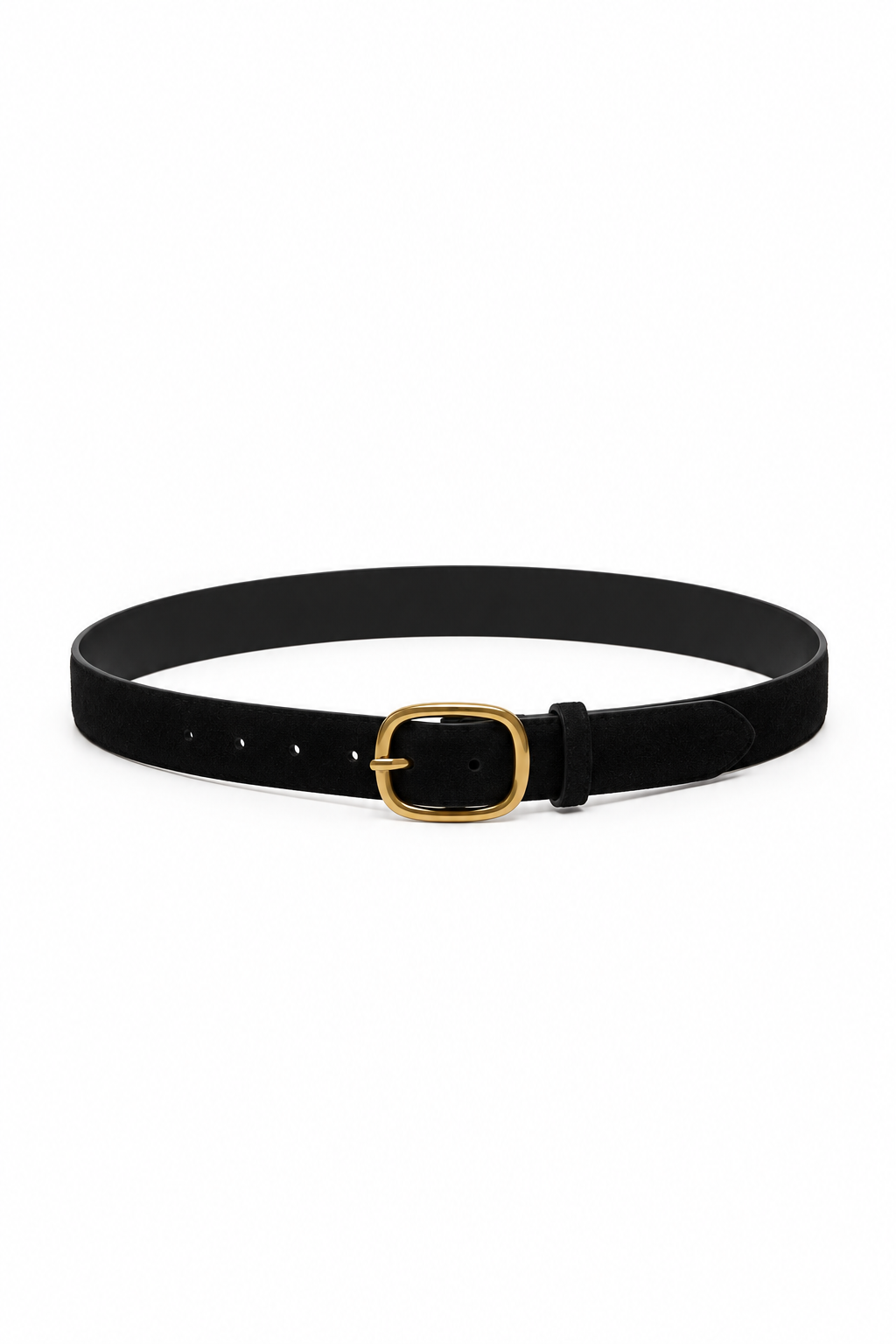 CINTURÓN CON HEBILLA OVAL DE ANTE SINTÉTICO - NEGRO
