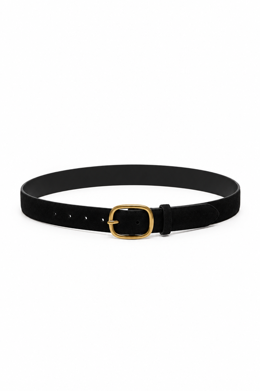 CINTURÓN CON HEBILLA OVAL DE ANTE SINTÉTICO - NEGRO