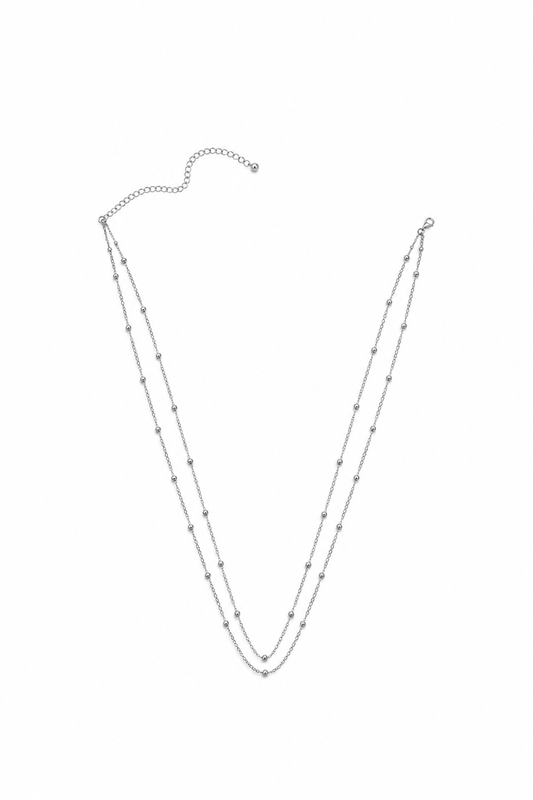 CADENA DE BARRIGA DOBLE CON CUENTAS - PLATA