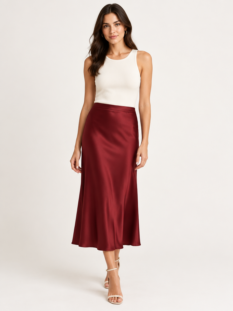 FALDA MIDI - ROJO OSCURO